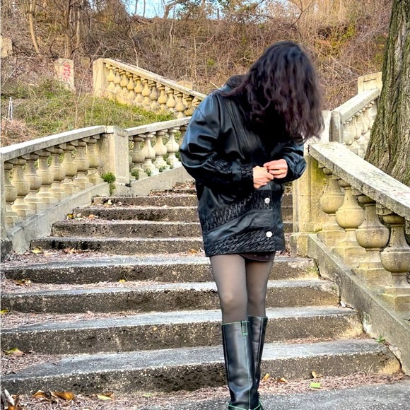 Vera Pelle 80s vintage batwing leather jkt w/printed viscose lining Looks New! - Picture 1 of 14